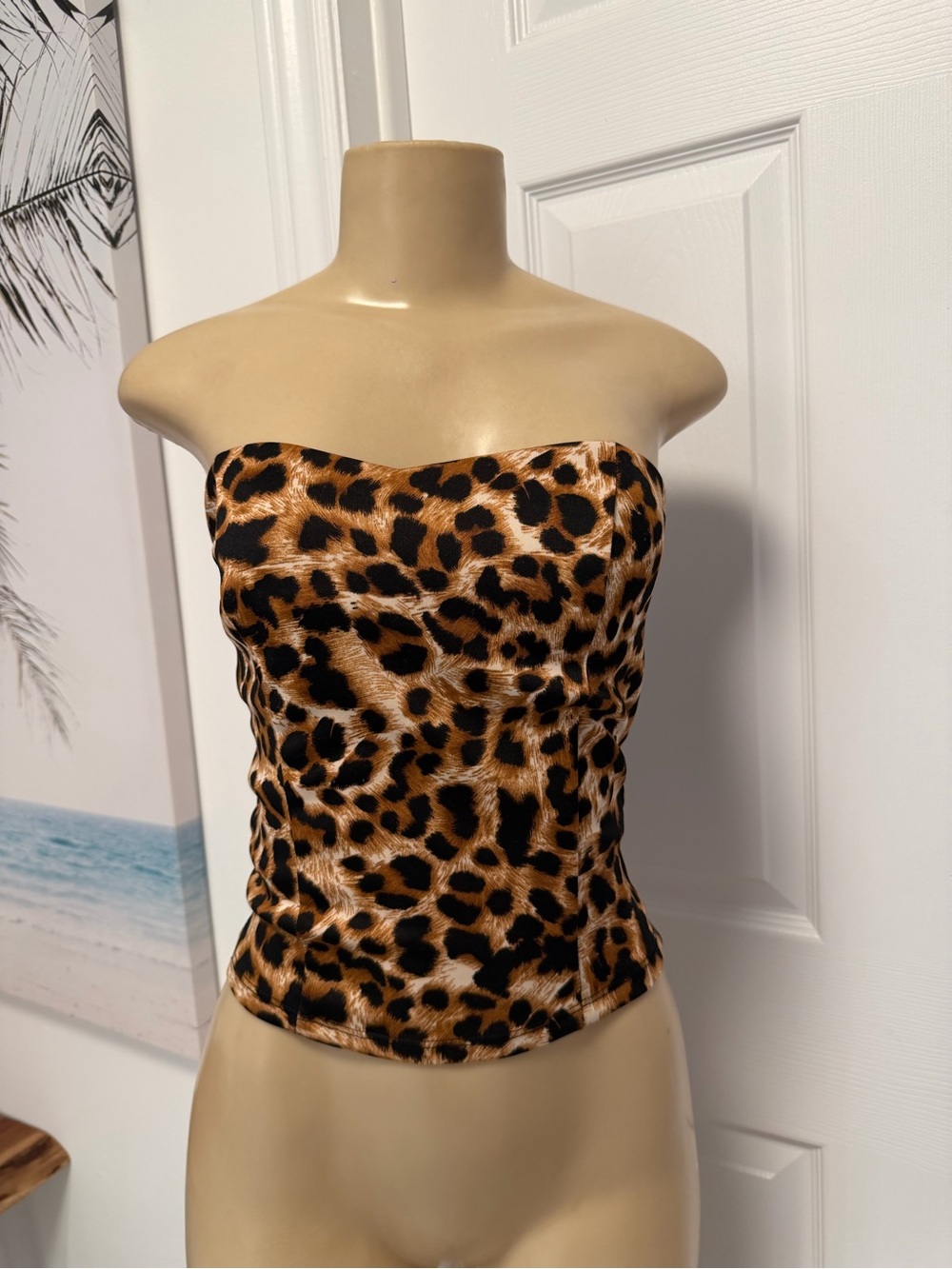 Leopard Print Strapless Tube Top - Brown/Black